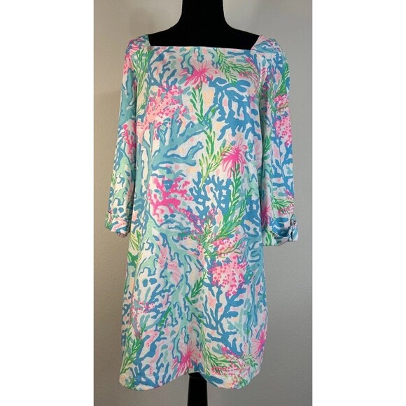 Lilly Pulitzer Bailee Multi Coral Bay 100% Cotton Dress Size Large (12/14) - Picture 5 of 13